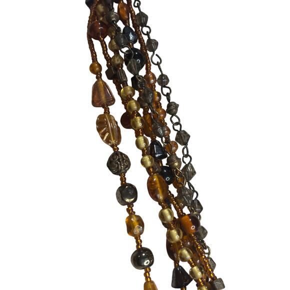 Chico's Multi-Stranded Pendant Necklace, Brown, Gold, EUC - Picture 3 of 5